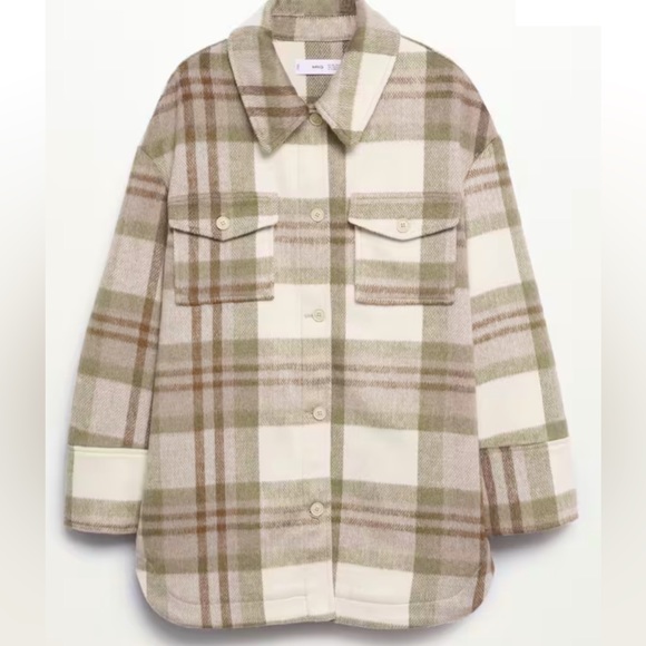 Mango oversized checked flannel shirt jacket. - Picture 1 of 9